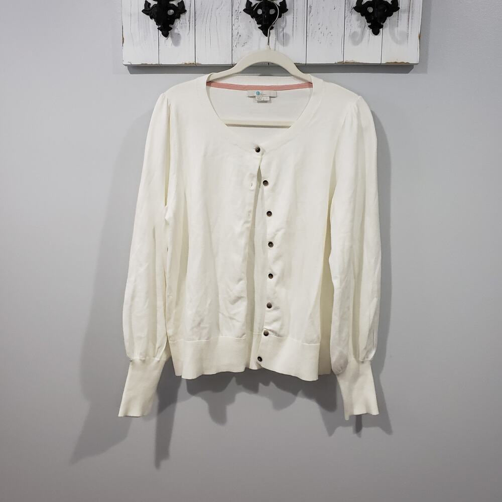 Boden Cream Button Cardigan Sweater Womens Large Classic Knit Soft EUC